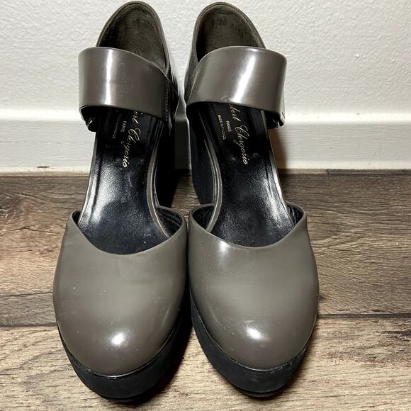 Robert Clergerie Chicago Platform Wedge Heels Nappa Lambskin Slate Gray 8 - Picture 3 of 6